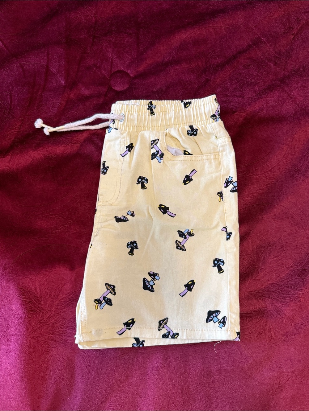 Boys Cream Mushroom Print Drawstring Shorts